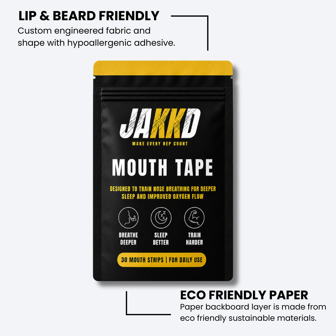 Benefits of the mouth tape in the JAKKD Breathing Bundle: less mouth breathing and quieter sleep